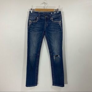 Miss Me Bedazzled Sequin Embellished Dark Wash Signature Cropped Jeans